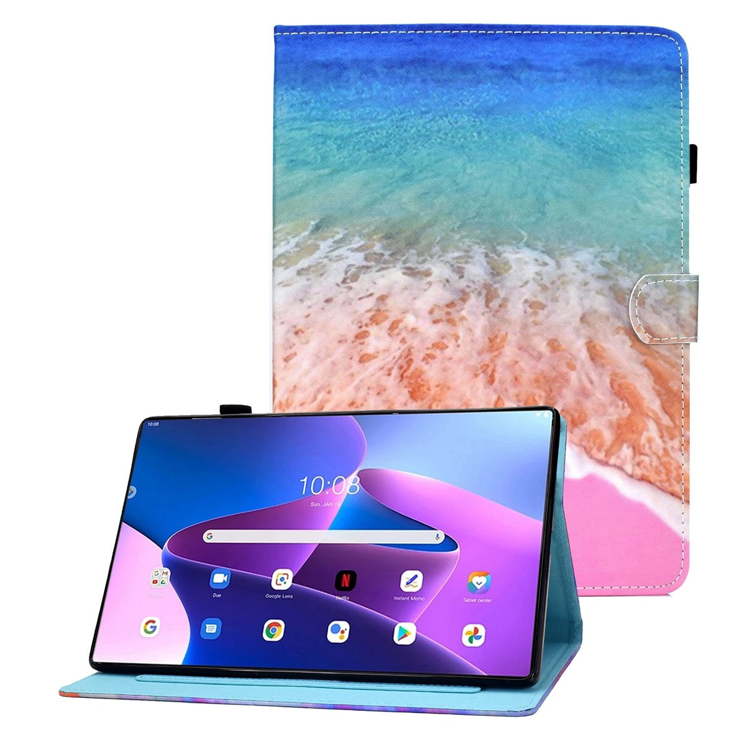 For Lenovo Tab M10 Plus (Gen 3) Pattern Printed Leather Tablet Case Shockproof Card Slots Design Magnetic Cover with Stand