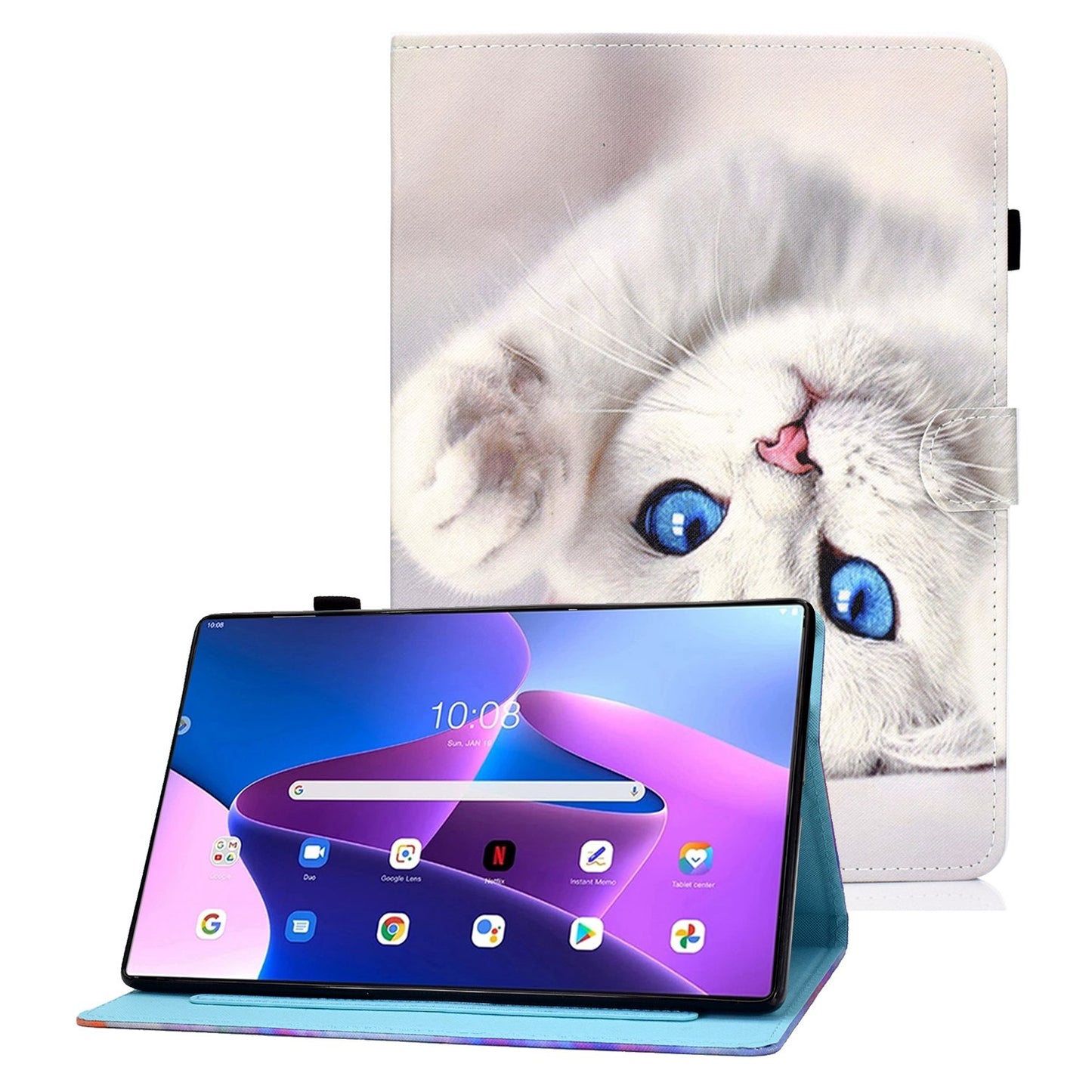 For Lenovo Tab M10 Plus (Gen 3) Pattern Printed Leather Tablet Case Shockproof Card Slots Design Magnetic Cover with Stand