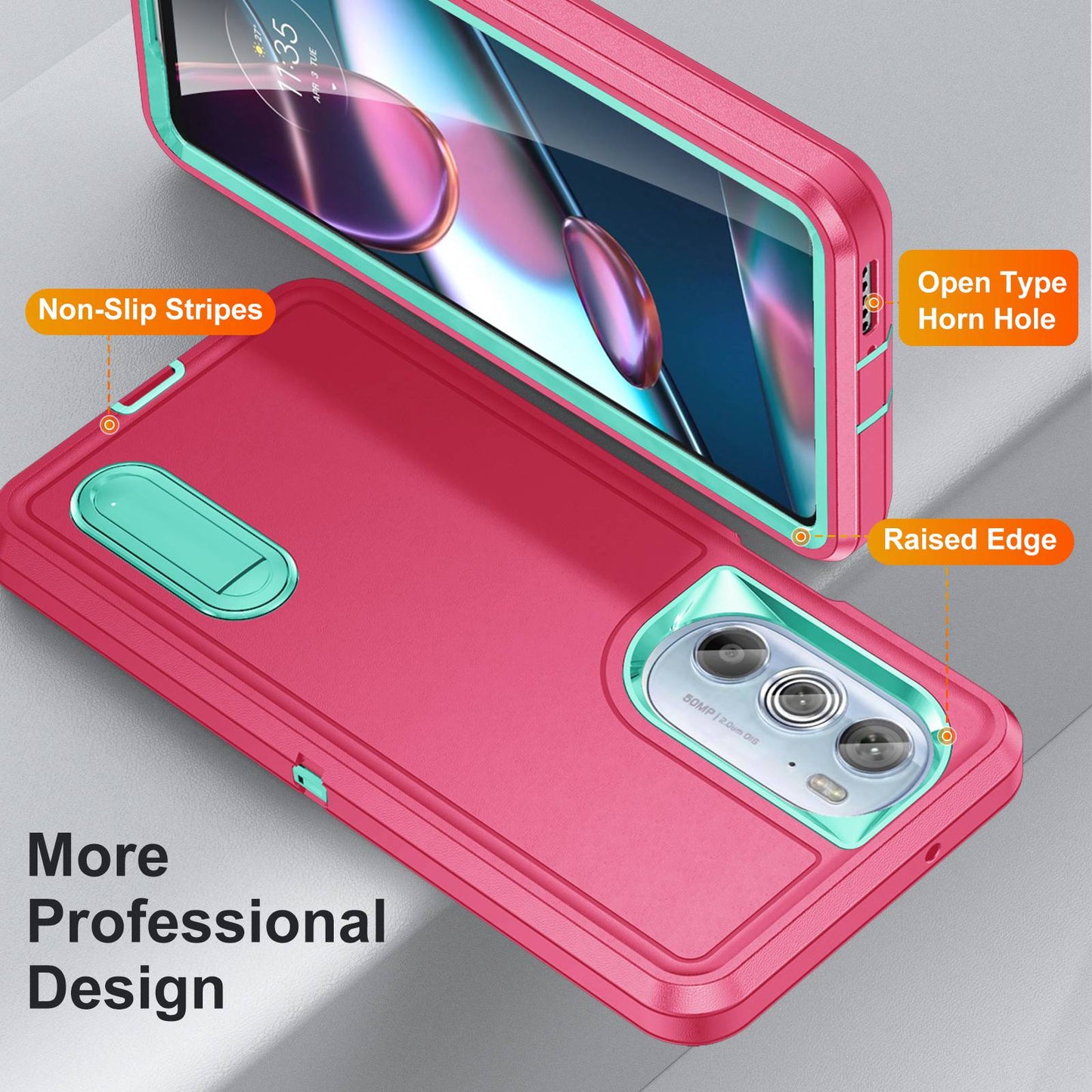 For Motorola Edge 30 Pro (Motorola Edge+ (2022)) Defender Series Hard PC + Soft TPU Kickstand Case Anti-drop Phone Cover