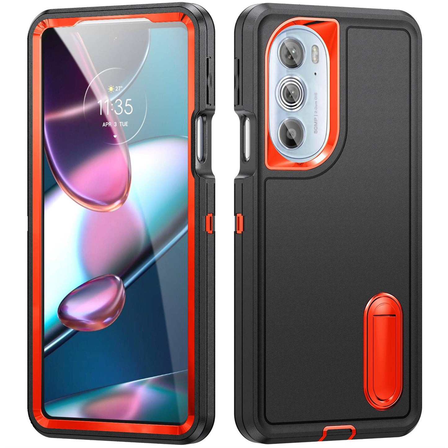 For Motorola Edge 30 Pro (Motorola Edge+ (2022)) Defender Series Hard PC + Soft TPU Kickstand Case Anti-drop Phone Cover