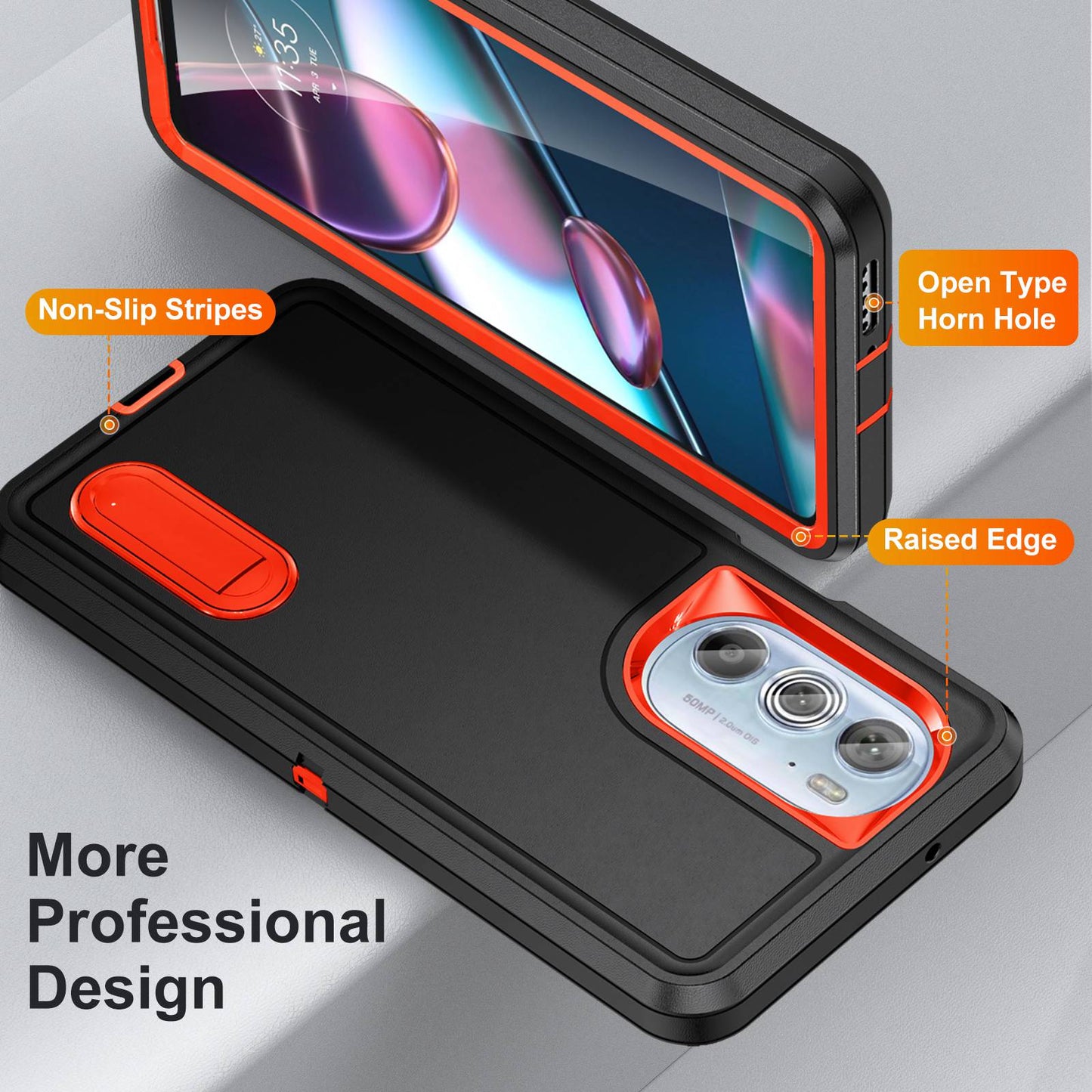 For Motorola Edge 30 Pro (Motorola Edge+ (2022)) Defender Series Hard PC + Soft TPU Kickstand Case Anti-drop Phone Cover