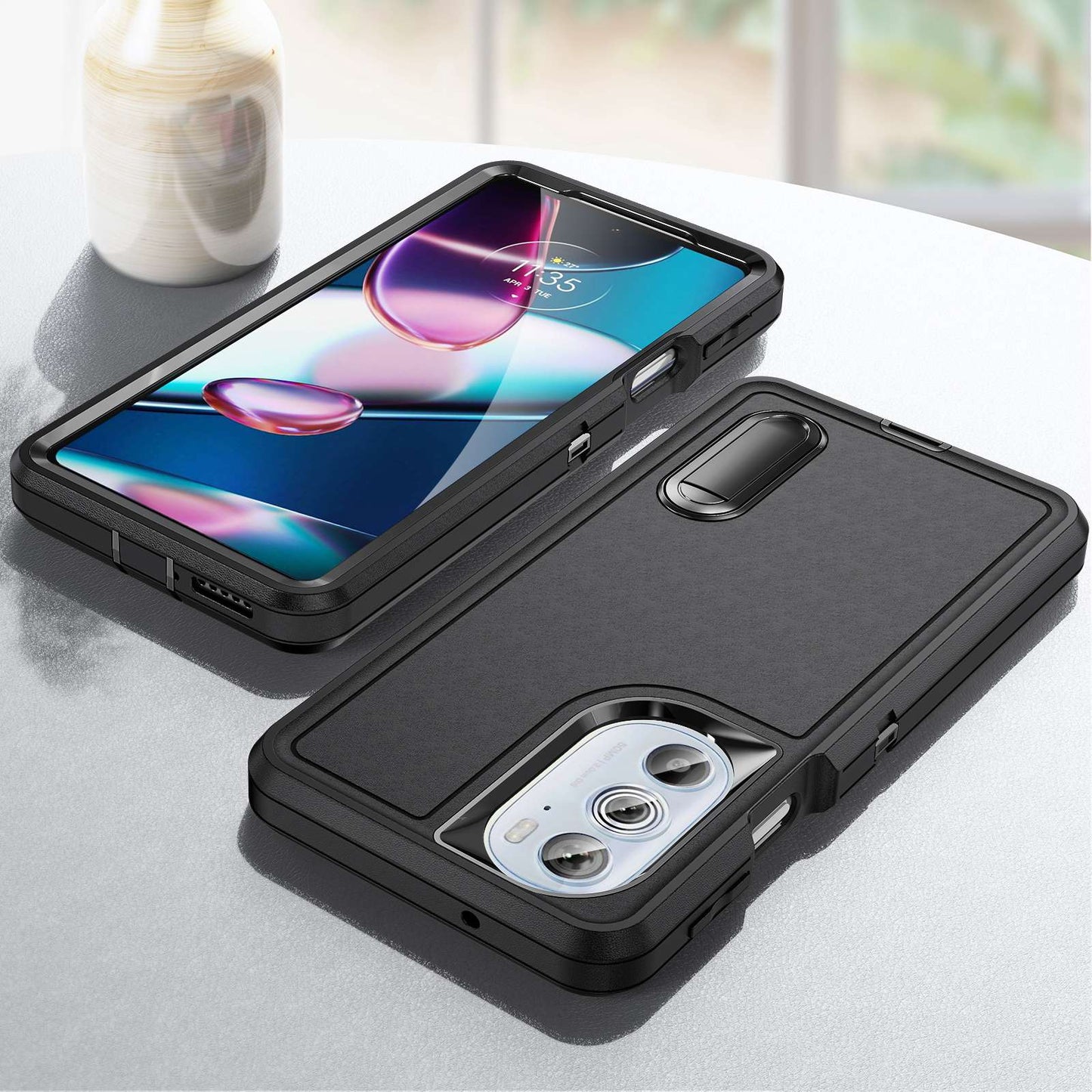 For Motorola Edge 30 Pro (Motorola Edge+ (2022)) Defender Series Hard PC + Soft TPU Kickstand Case Anti-drop Phone Cover