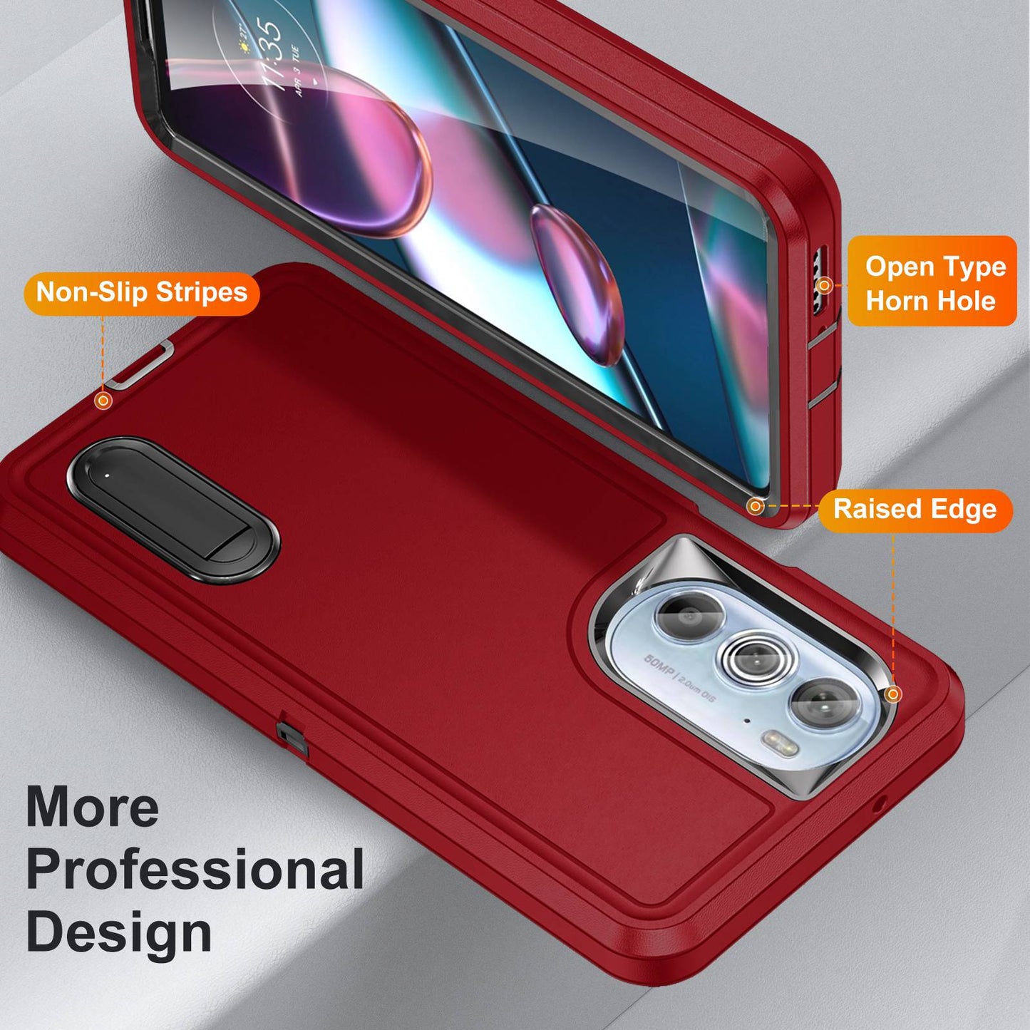 For Motorola Edge 30 Pro (Motorola Edge+ (2022)) Defender Series Hard PC + Soft TPU Kickstand Case Anti-drop Phone Cover