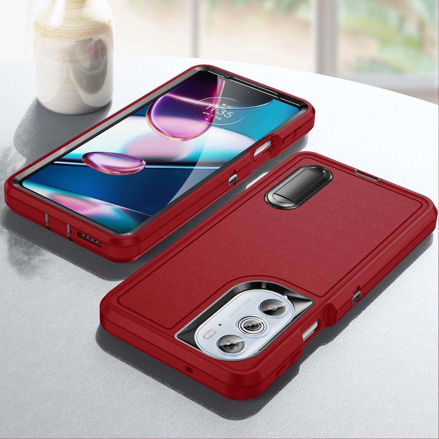 For Motorola Edge 30 Pro (Motorola Edge+ (2022)) Defender Series Hard PC + Soft TPU Kickstand Case Anti-drop Phone Cover