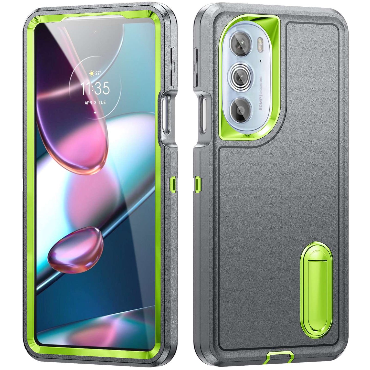 For Motorola Edge 30 Pro (Motorola Edge+ (2022)) Defender Series Hard PC + Soft TPU Kickstand Case Anti-drop Phone Cover