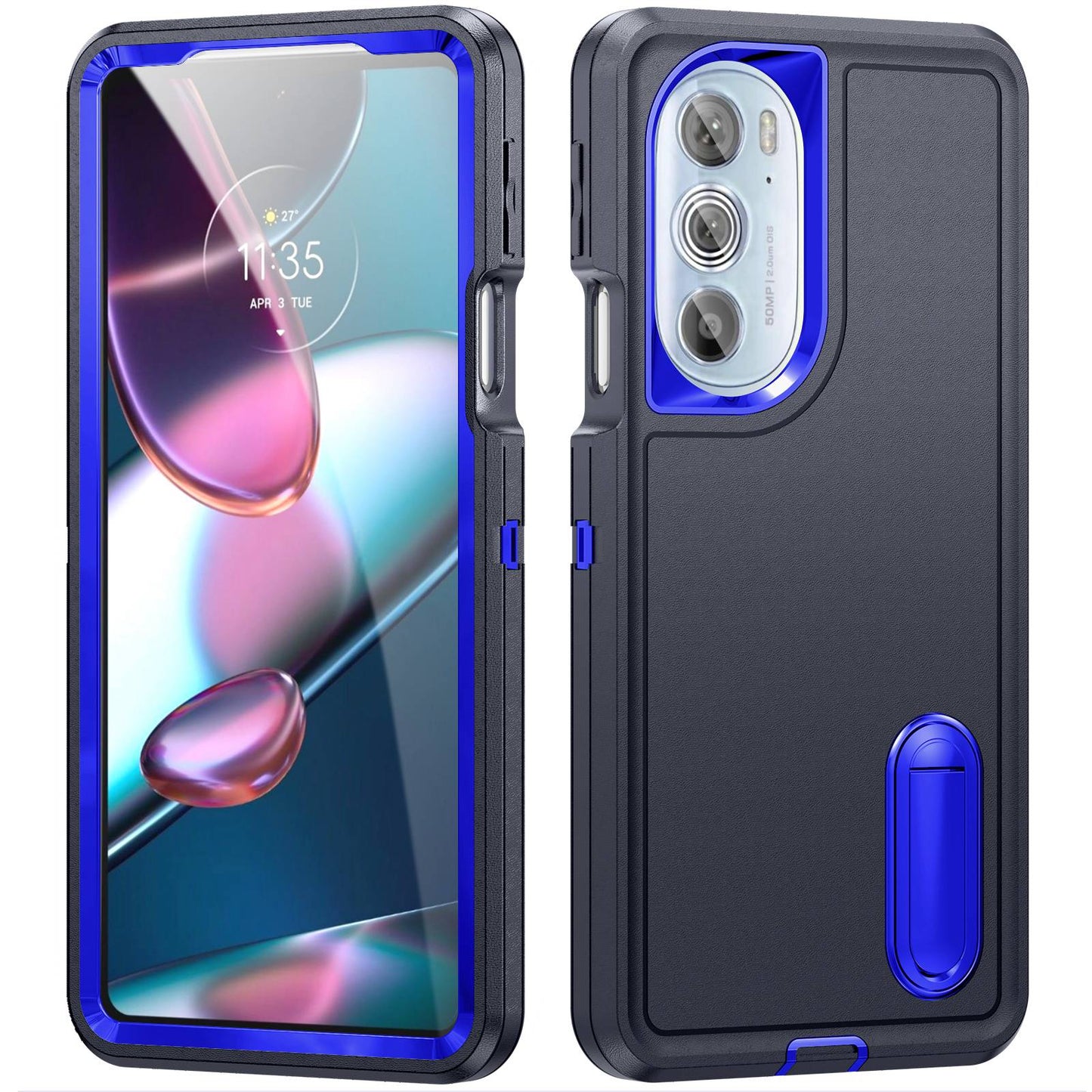 For Motorola Edge 30 Pro (Motorola Edge+ (2022)) Defender Series Hard PC + Soft TPU Kickstand Case Anti-drop Phone Cover