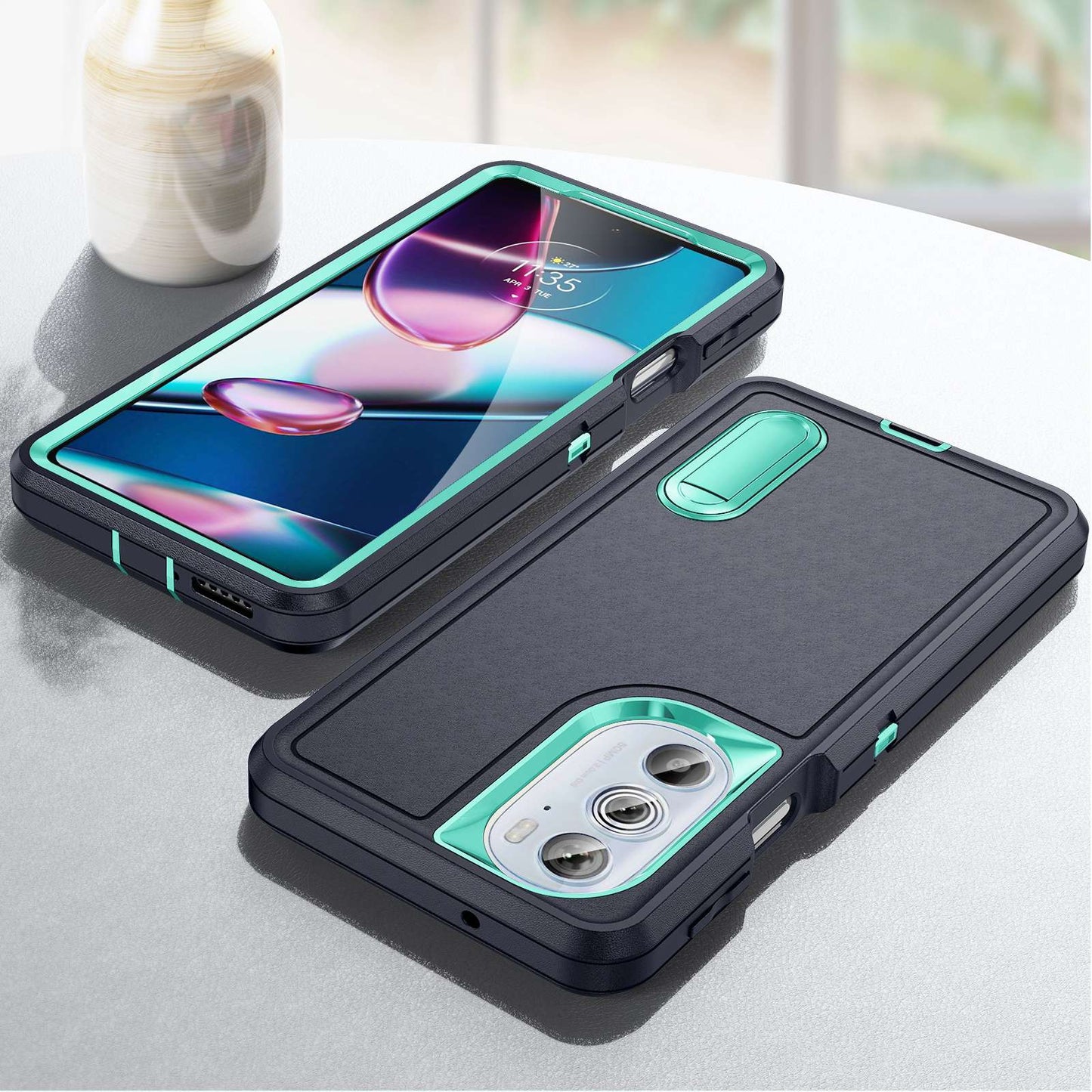 For Motorola Edge 30 Pro (Motorola Edge+ (2022)) Defender Series Hard PC + Soft TPU Kickstand Case Anti-drop Phone Cover