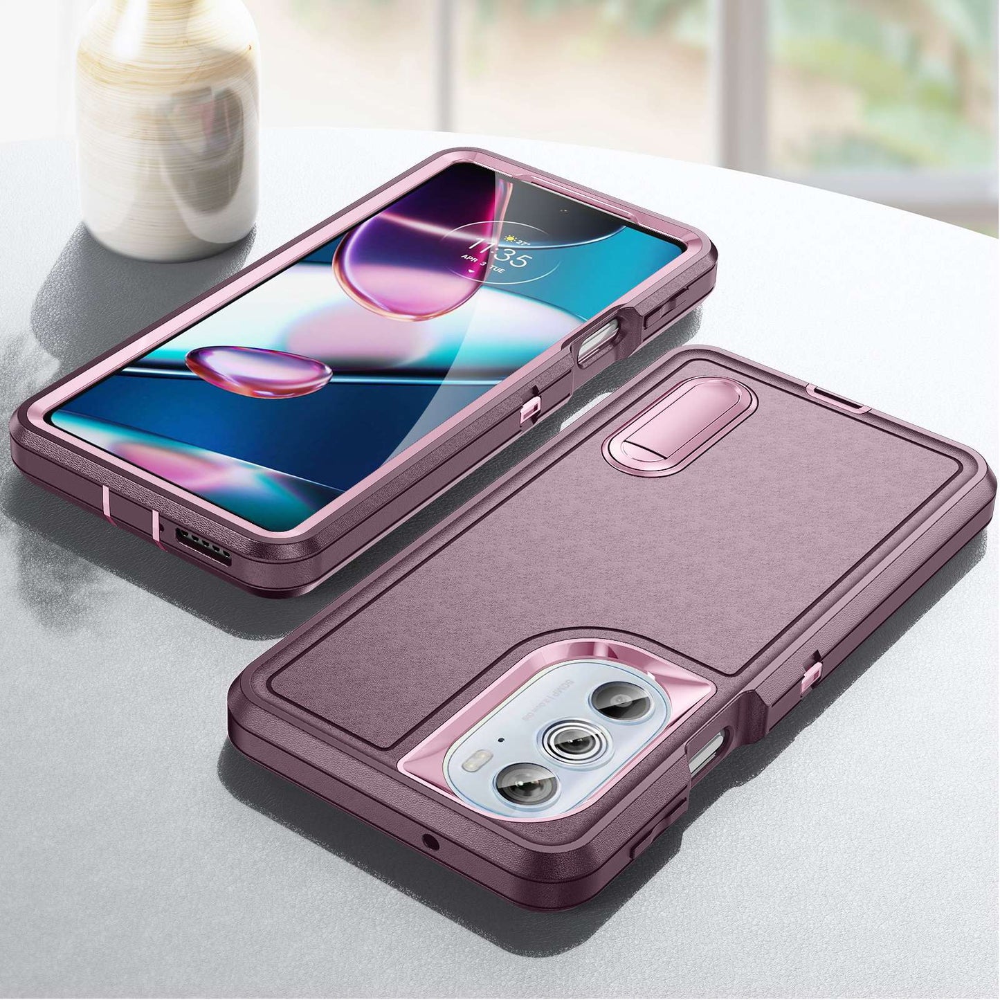 For Motorola Edge 30 Pro (Motorola Edge+ (2022)) Defender Series Hard PC + Soft TPU Kickstand Case Anti-drop Phone Cover