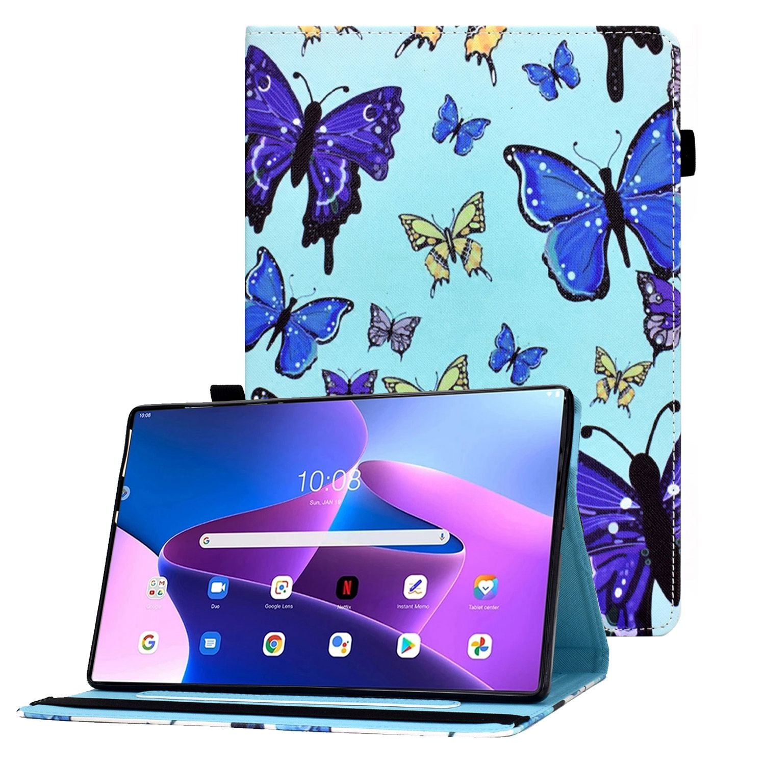 For Lenovo Tab M10 Plus (Gen 3) Pattern Printing Tablet Case PU Leather Card Slots Stand Folio Auto Wake Up/Sleep Cover with Elastic Band and Pencil Holder