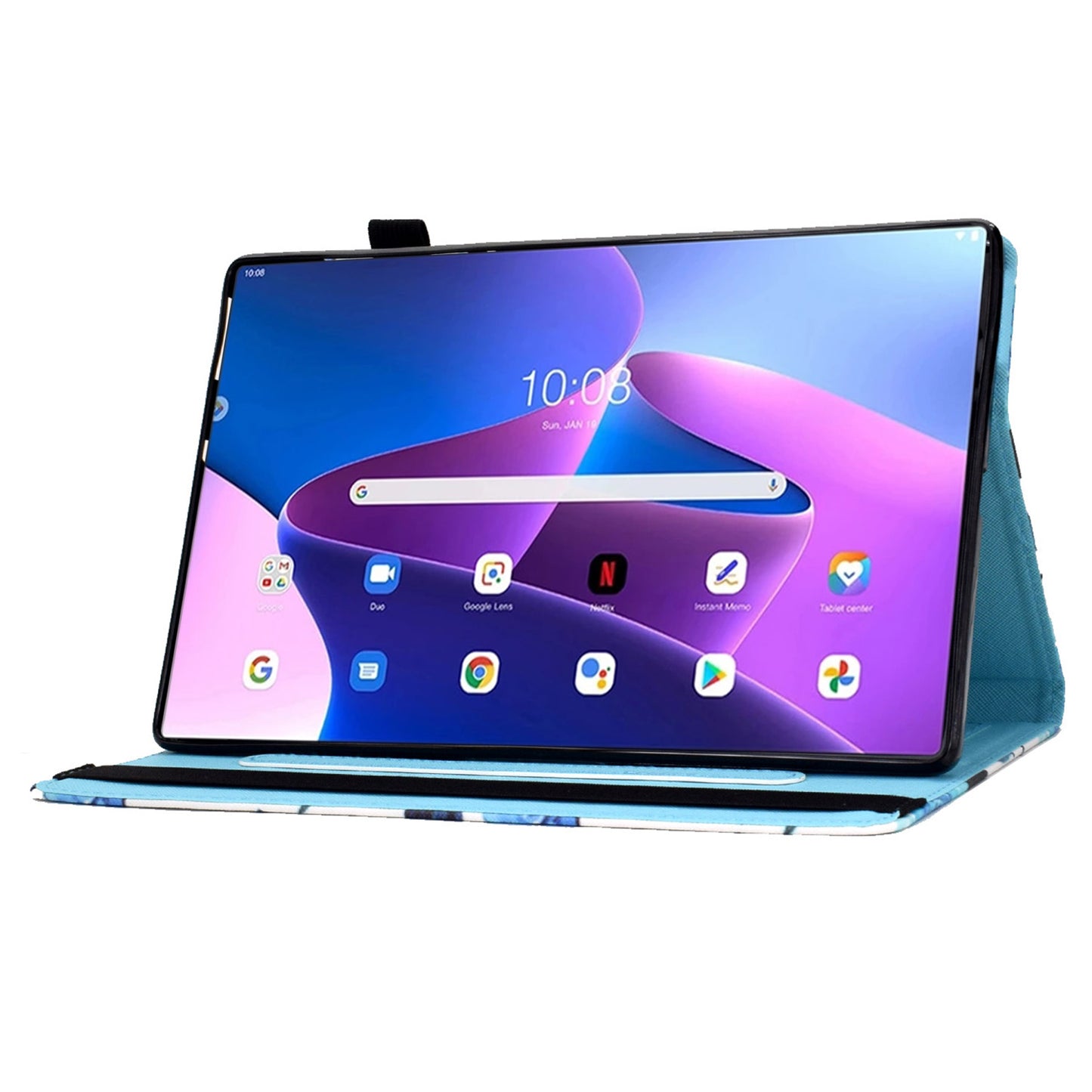 For Lenovo Tab M10 Plus (Gen 3) Pattern Printing Tablet Case PU Leather Card Slots Stand Folio Auto Wake Up/Sleep Cover with Elastic Band and Pencil Holder