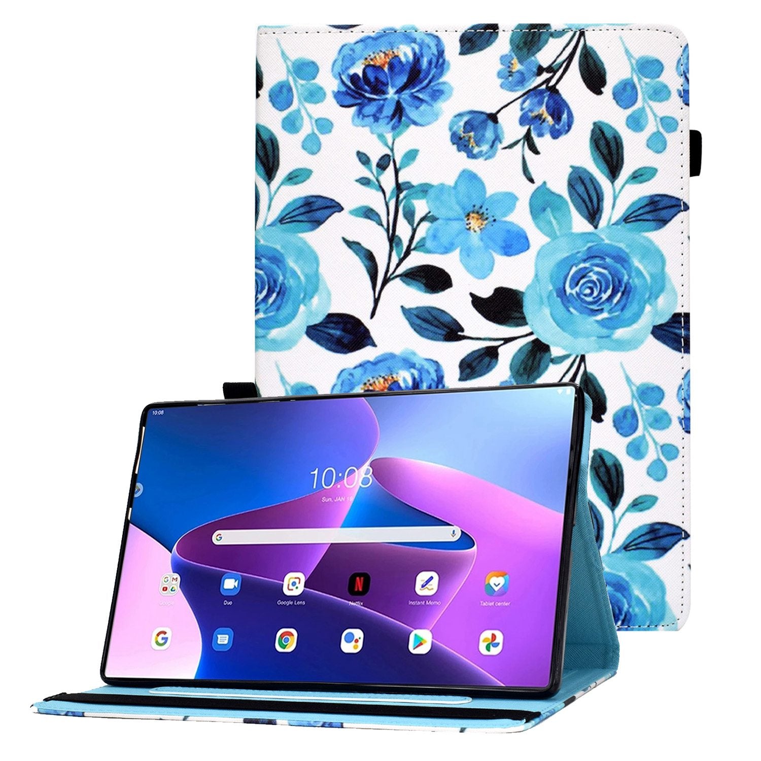 For Lenovo Tab M10 Plus (Gen 3) Pattern Printing Tablet Case PU Leather Card Slots Stand Folio Auto Wake Up/Sleep Cover with Elastic Band and Pencil Holder