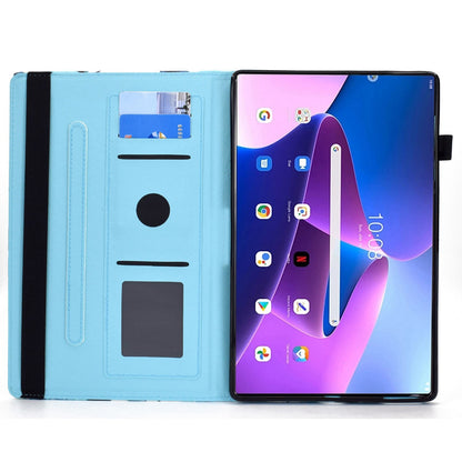 For Lenovo Tab M10 Plus (Gen 3) Pattern Printing Tablet Case PU Leather Card Slots Stand Folio Auto Wake Up/Sleep Cover with Elastic Band and Pencil Holder