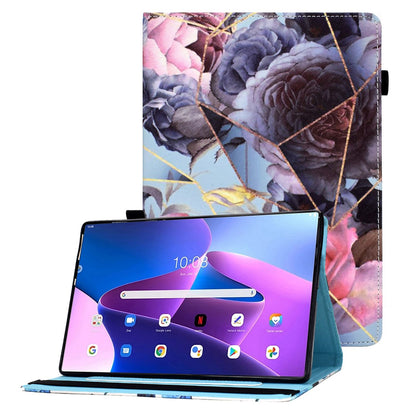 For Lenovo Tab M10 Plus (Gen 3) Pattern Printing Tablet Case PU Leather Card Slots Stand Folio Auto Wake Up/Sleep Cover with Elastic Band and Pencil Holder