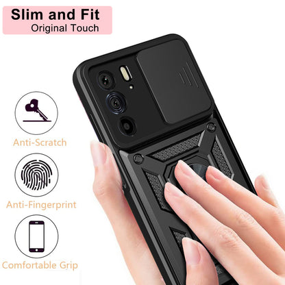 For Motorola Edge 30 Pro Anti-scratch Slide Camera Cover Hard PC + TPU Ring Kickstand Case Anti-drop Phone Shell