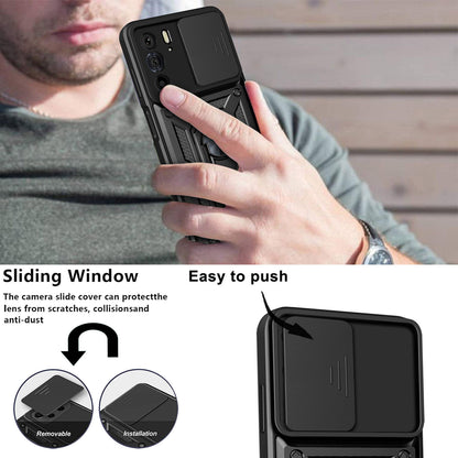 For Motorola Edge 30 Pro Anti-scratch Slide Camera Cover Hard PC + TPU Ring Kickstand Case Anti-drop Phone Shell