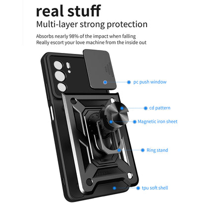 For Motorola Edge 30 Pro Anti-scratch Slide Camera Cover Hard PC + TPU Ring Kickstand Case Anti-drop Phone Shell