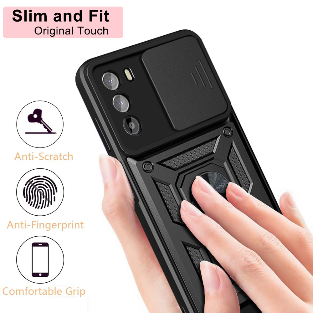 For Motorola Moto G52 4G Mobile Phone Shell Bag Slide Camera Protection PC + TPU Ring Kickstand Case Anti-drop Phone Cover