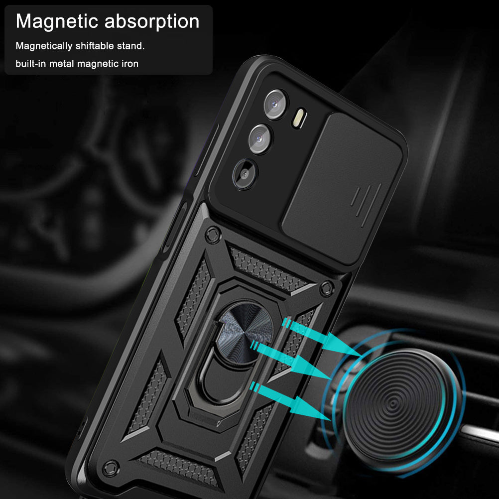 For Motorola Moto G52 4G Mobile Phone Shell Bag Slide Camera Protection PC + TPU Ring Kickstand Case Anti-drop Phone Cover