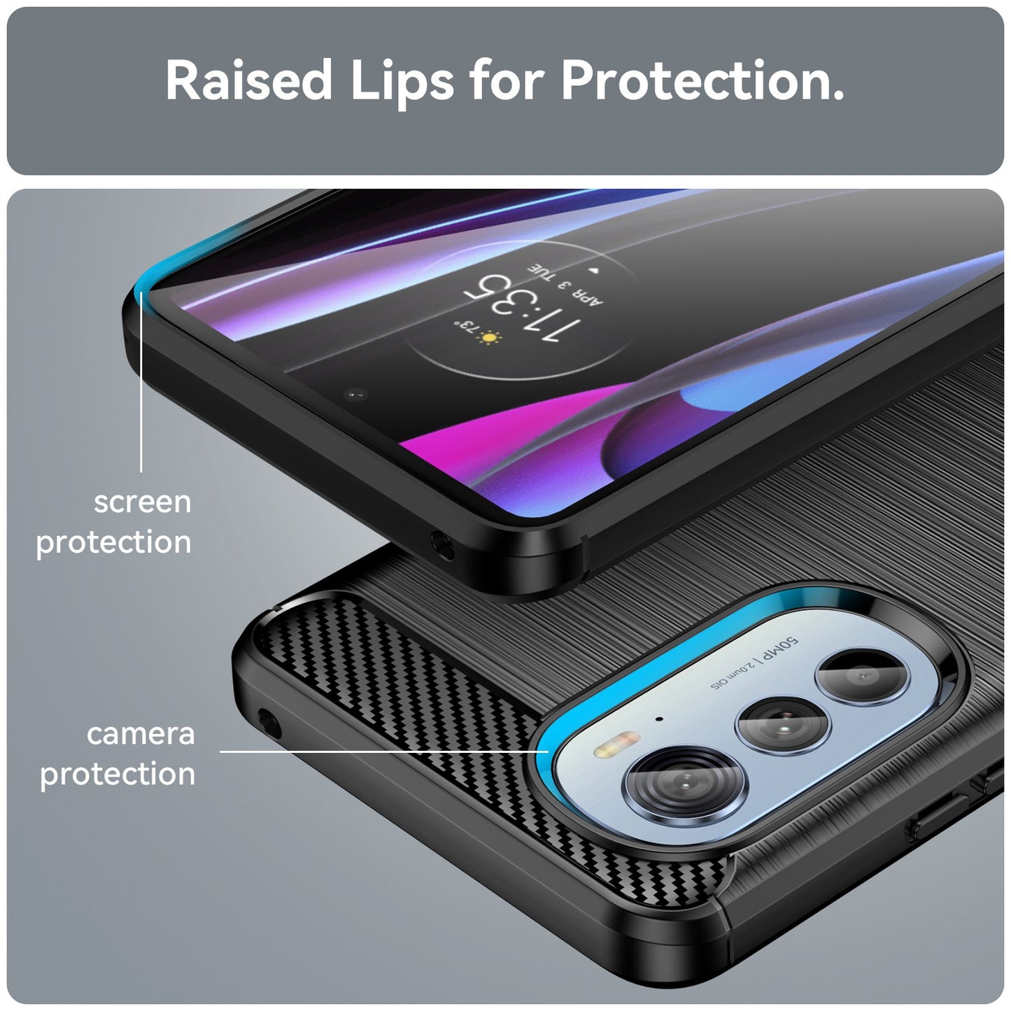 For Motorola Edge (2022) 5G Thickened Phone Case Brushed Carbon Fiber Texture Anti-scratch Back Cover