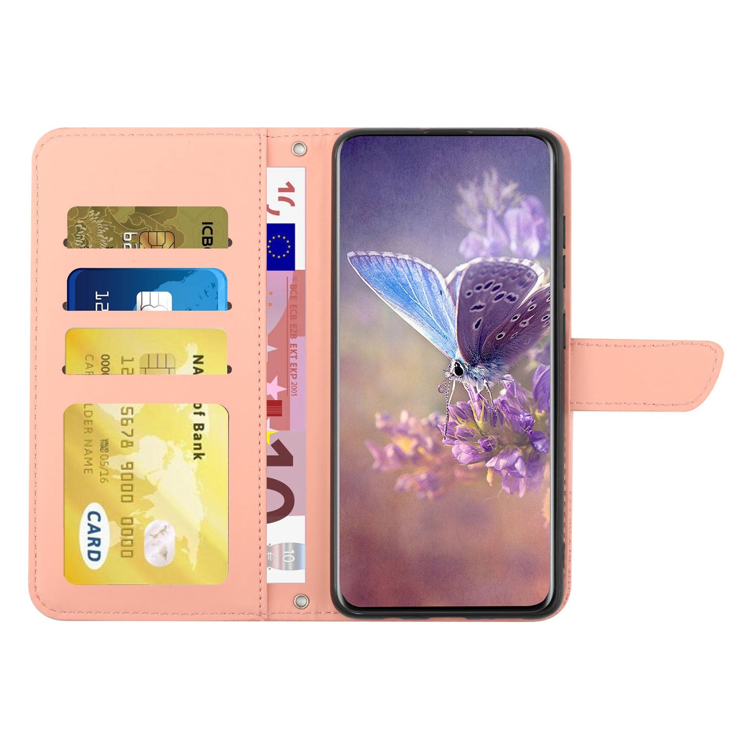 HT03 Skin-touch Phone Case for Oppo A57 (2022) 5G / 4G / A77 5G / 4G / Realme Narzo 50 5G, Butterfly Flowers Imprinting Flip PU Leather Wallet Phone Cover Stand