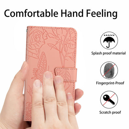 HT03 Skin-touch Phone Case for Oppo A57 (2022) 5G / 4G / A77 5G / 4G / Realme Narzo 50 5G, Butterfly Flowers Imprinting Flip PU Leather Wallet Phone Cover Stand