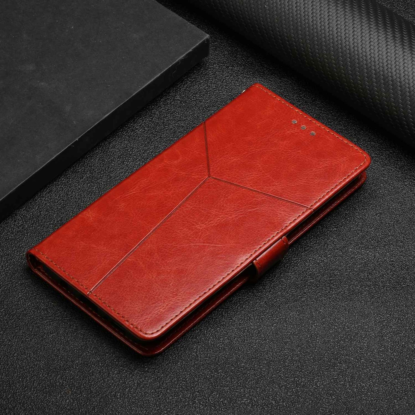 Shockproof Phone Case For Oppo A57 4G / A57 (2022) 5G / A77 5G / 4G / Realme Narzo 50 5G, HT01 Wallet Stand Imprinted Y-Shaped Lines PU Leather Cover with Strap