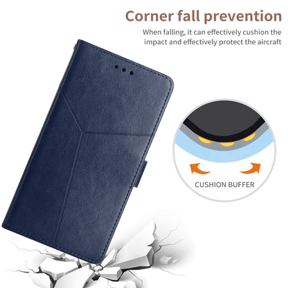 For Xiaomi Poco C40 4G HT01 Wallet Stand Feature Imprinted Y-Shaped Lines Phone Case PU Leather Anti-fall Shell with Strap