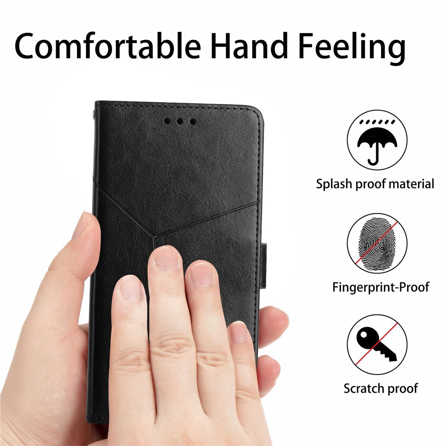 For Xiaomi Poco C40 4G HT01 Wallet Stand Feature Imprinted Y-Shaped Lines Phone Case PU Leather Anti-fall Shell with Strap