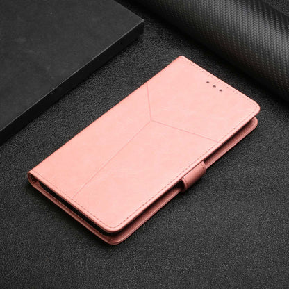 For Xiaomi Poco C40 4G HT01 Wallet Stand Feature Imprinted Y-Shaped Lines Phone Case PU Leather Anti-fall Shell with Strap