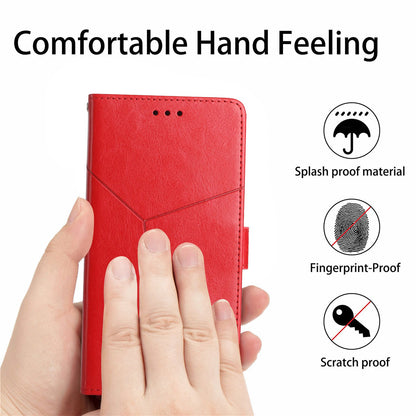 For Xiaomi Poco C40 4G HT01 Wallet Stand Feature Imprinted Y-Shaped Lines Phone Case PU Leather Anti-fall Shell with Strap