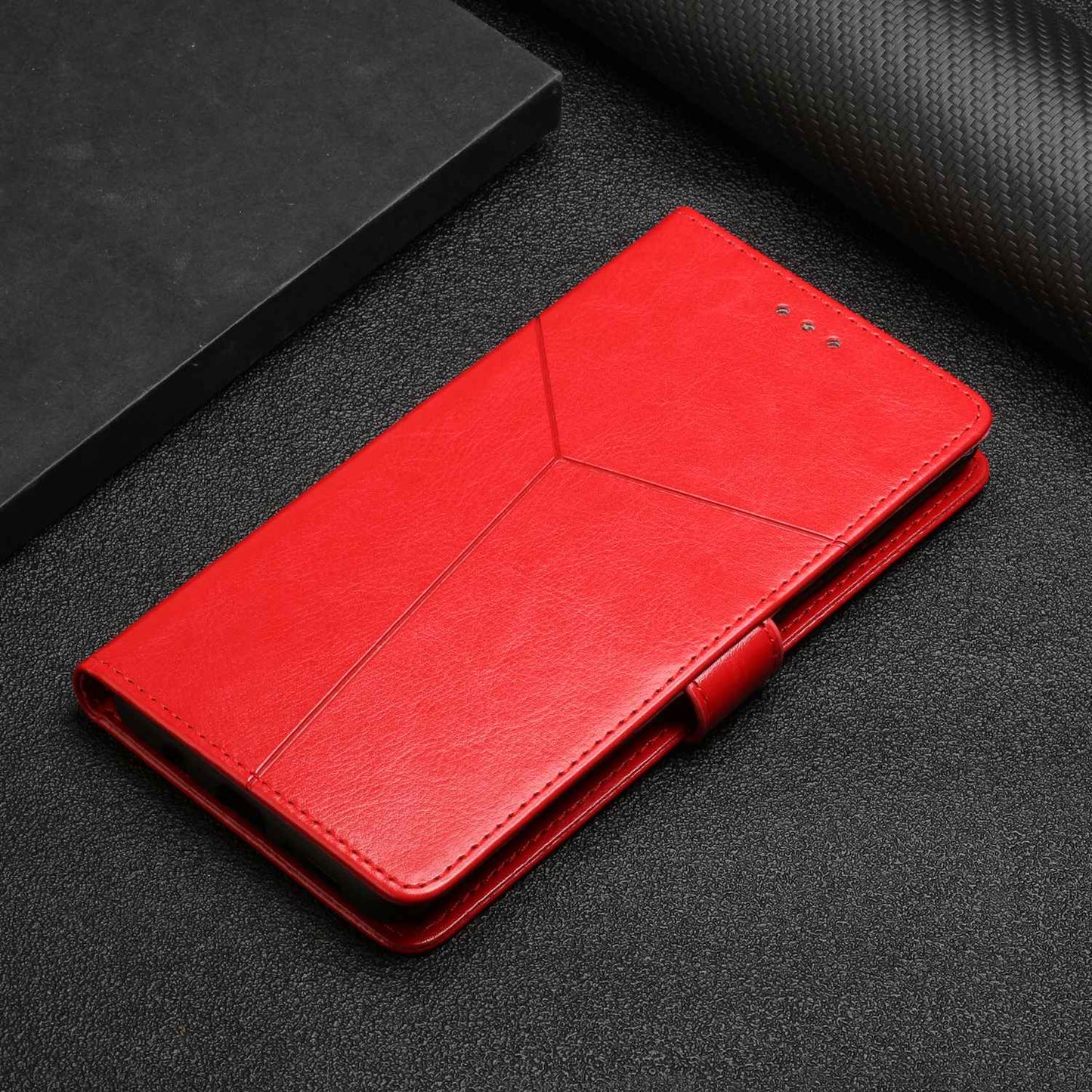 For Xiaomi Poco C40 4G HT01 Wallet Stand Feature Imprinted Y-Shaped Lines Phone Case PU Leather Anti-fall Shell with Strap