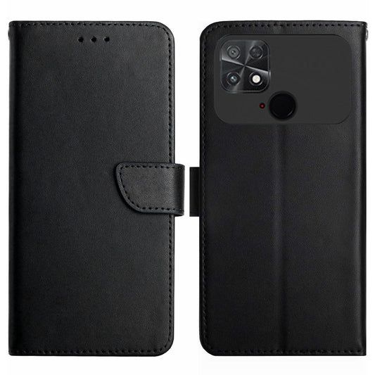 HT02 Cell Phone Case for Xiaomi Poco C40 4G, Anti-Scratch Drop-Proof Nappa Texture Genuine Leather Cover with Stand