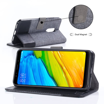 MUXMA Leather Canvas Splicing Stand Mobile Casing for Xiaomi Redmi Note 5 (12MP Rear Camera) / Redmi 5 Plus (China)