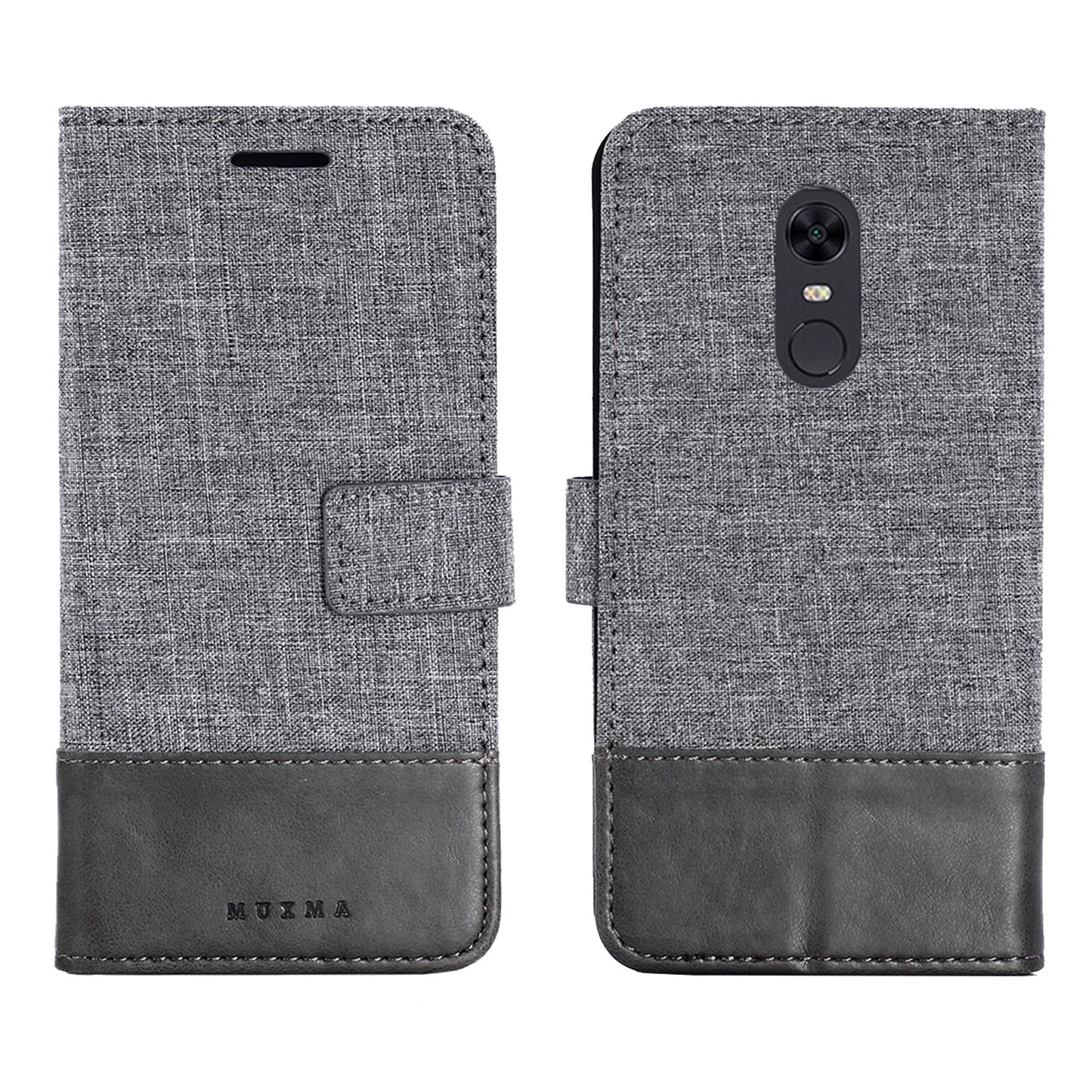 MUXMA Leather Canvas Splicing Stand Mobile Casing for Xiaomi Redmi Note 5 (12MP Rear Camera) / Redmi 5 Plus (China)