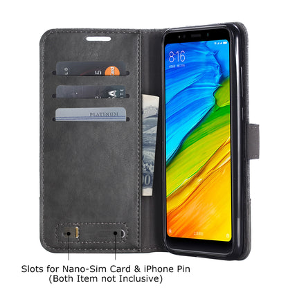 MUXMA Leather Canvas Splicing Stand Mobile Casing for Xiaomi Redmi Note 5 (12MP Rear Camera) / Redmi 5 Plus (China)