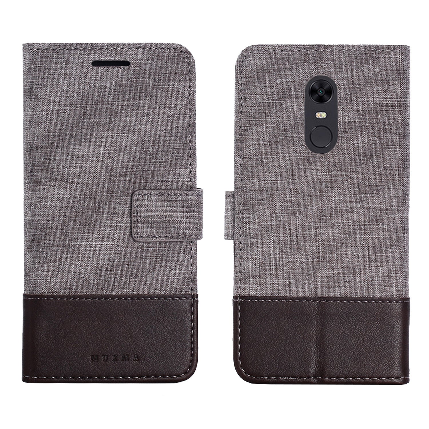 MUXMA Leather Canvas Splicing Stand Mobile Casing for Xiaomi Redmi Note 5 (12MP Rear Camera) / Redmi 5 Plus (China)