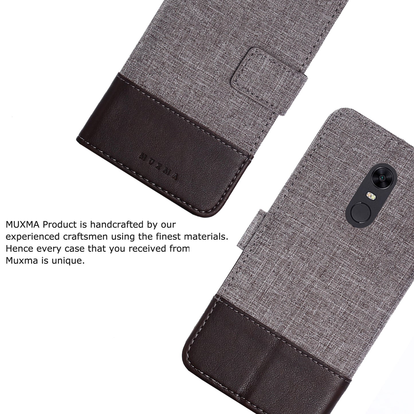 MUXMA Leather Canvas Splicing Stand Mobile Casing for Xiaomi Redmi Note 5 (12MP Rear Camera) / Redmi 5 Plus (China)