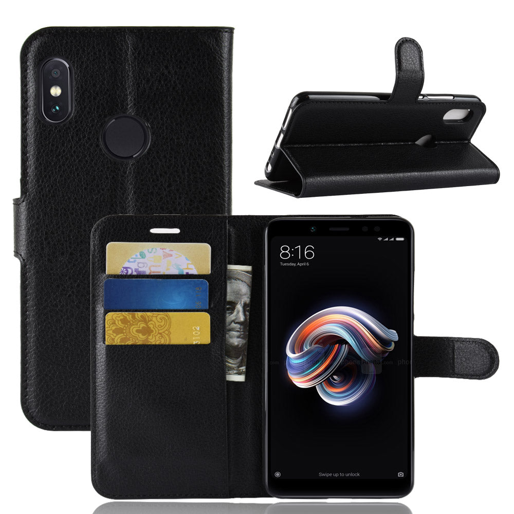 Litchi Skin Cell Phone Leather Wallet Case for Xiaomi Redmi Note 5 Pro (Dual Camera) / Redmi Note 5 (China)