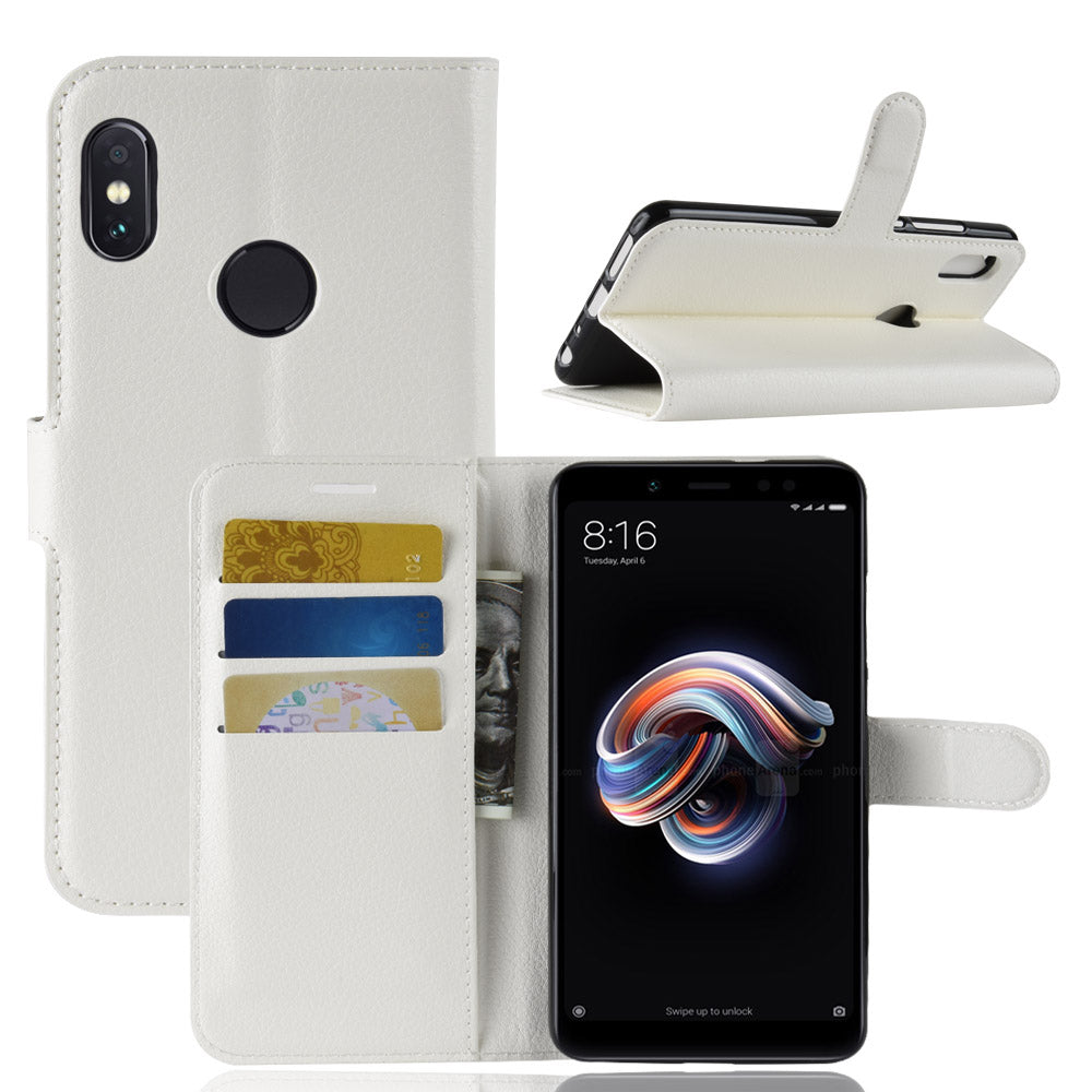 Litchi Skin Cell Phone Leather Wallet Case for Xiaomi Redmi Note 5 Pro (Dual Camera) / Redmi Note 5 (China)