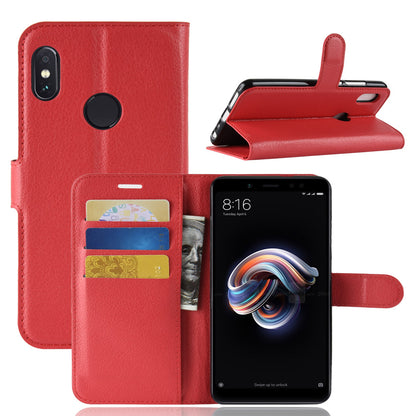 Litchi Skin Cell Phone Leather Wallet Case for Xiaomi Redmi Note 5 Pro (Dual Camera) / Redmi Note 5 (China)