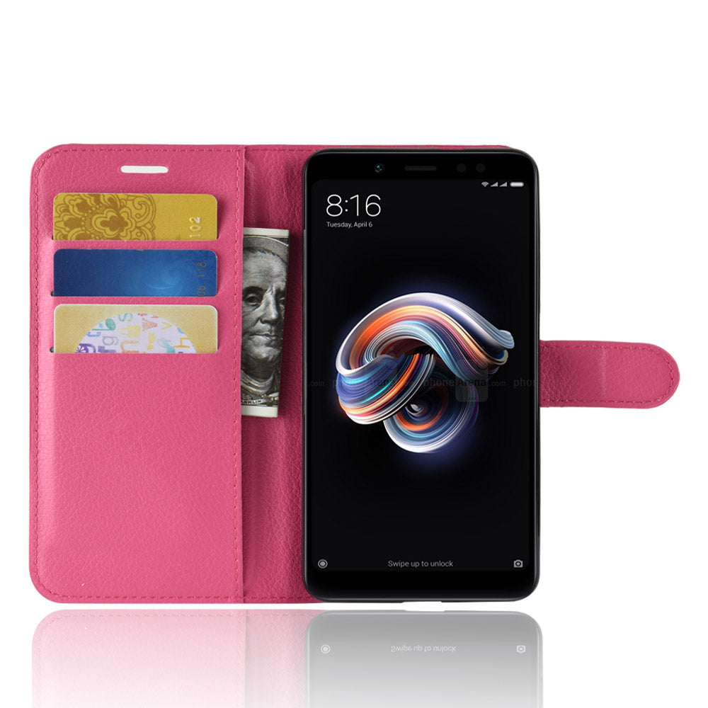 Litchi Skin Cell Phone Leather Wallet Case for Xiaomi Redmi Note 5 Pro (Dual Camera) / Redmi Note 5 (China)