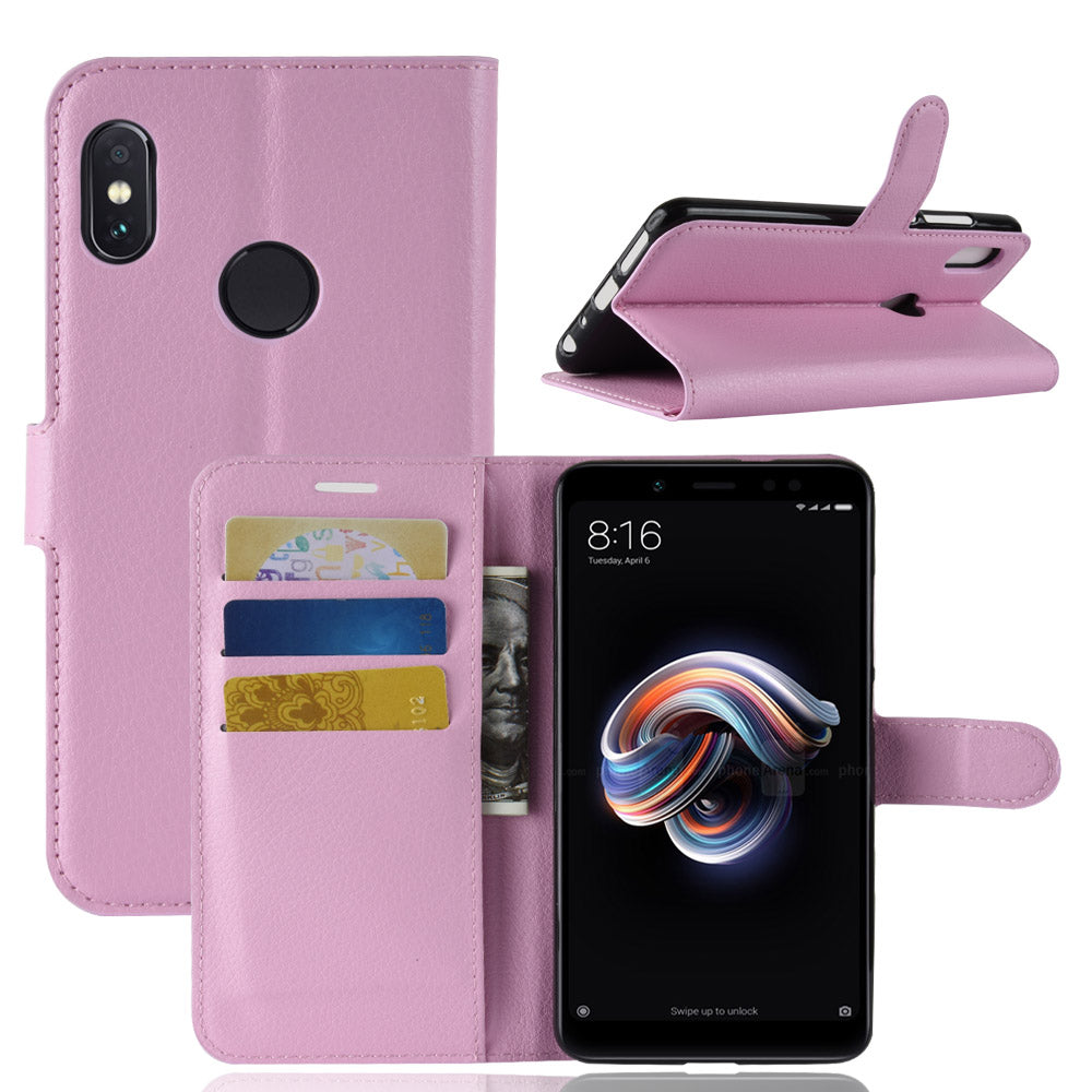 Litchi Skin Cell Phone Leather Wallet Case for Xiaomi Redmi Note 5 Pro (Dual Camera) / Redmi Note 5 (China)