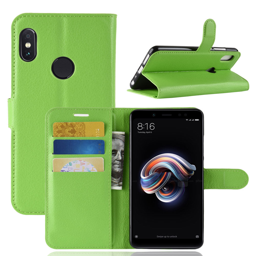 Litchi Skin Cell Phone Leather Wallet Case for Xiaomi Redmi Note 5 Pro (Dual Camera) / Redmi Note 5 (China)