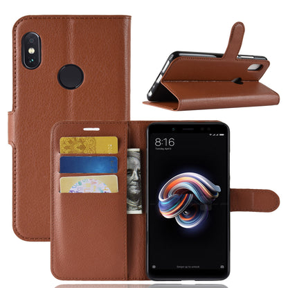 Litchi Skin Cell Phone Leather Wallet Case for Xiaomi Redmi Note 5 Pro (Dual Camera) / Redmi Note 5 (China)