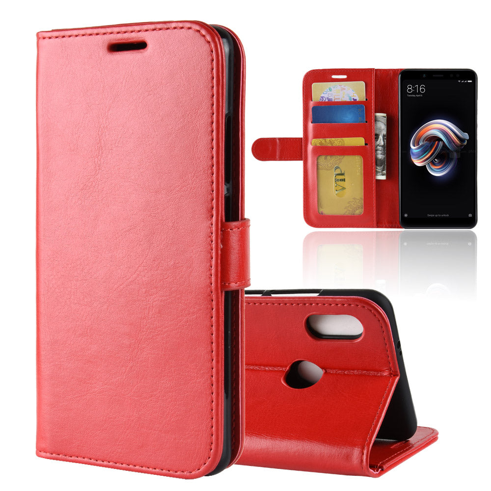 Crazy Horse Grain Wallet Stand Leather Casing for Xiaomi Redmi Note 5 Pro (Dual Camera) / Redmi Note 5 (China)