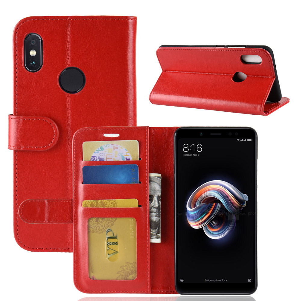 Crazy Horse Grain Wallet Stand Leather Casing for Xiaomi Redmi Note 5 Pro (Dual Camera) / Redmi Note 5 (China)