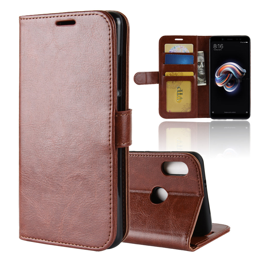 Crazy Horse Grain Wallet Stand Leather Casing for Xiaomi Redmi Note 5 Pro (Dual Camera) / Redmi Note 5 (China)