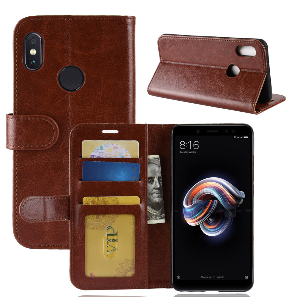 Crazy Horse Grain Wallet Stand Leather Casing for Xiaomi Redmi Note 5 Pro (Dual Camera) / Redmi Note 5 (China)