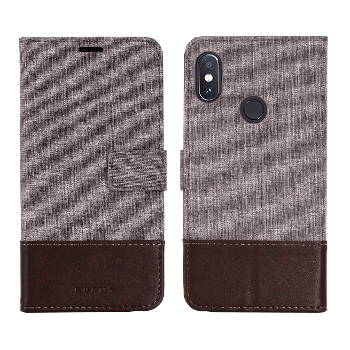 MUXMA PU Leather Canvas Splicing Wallet Stand Case for Xiaomi Redmi Note 5 Pro (Dual Camera) / Redmi Note 5 (China)