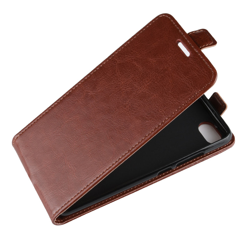 Crazy Horse Vertical Leather Card Holder Casing for Xiaomi Redmi 6A (Single 12MP Rear Camera)